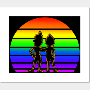 Rainbow Sunset with Luca and Alberto - Cartoon Black Posters and Art